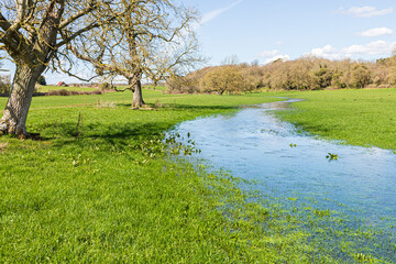 The Thames Path long distance walking trail beside the infant River Thames 350 metres from its...