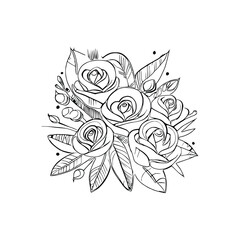 Beautiful Roses Coloring Book, Roses Coloring page, Roses line art, Outline flowers, Doodles in black and white, Flowers Coloring Book,Vector illustration