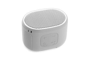 Obraz premium Wireless speaker on a white background. Round music speaker close-up.