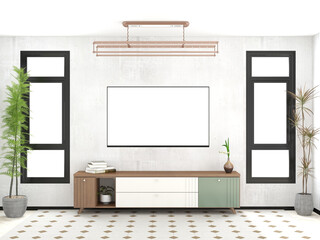 Interior of modern living room with canvas mockup on the wall. AI Generative