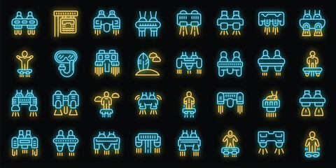 Flyboard icons set outline vector. Adventure board. Air action neon color on black