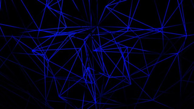Amazing blue color particle plexus wave space geometric background 