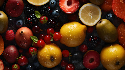 mixture of fresh fruits with water bubbles soda cider generative ai