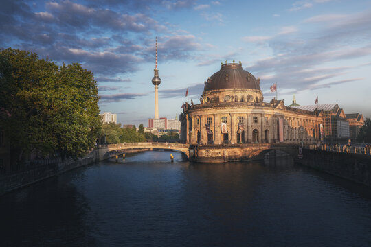 Bode Museum and TV Tower (Fernsehturm) at sunset - Berlin, Germany
