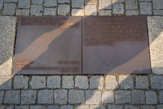 Memorial plaque for the Nazi book burning at Bebelplatz Square - Berlin, Germany