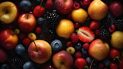 Image of mixture of fresh fruits with water bubbles soda cider generative ai printed on Printed Glass Splashbacks