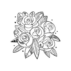 Beautiful Roses Coloring Book, Roses Coloring page, Roses line art, Outline flowers, Doodles in black and white, Flowers Coloring Book,Vector illustration