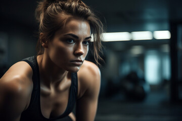 Fototapeta premium Sexy fitness brunette woman doing exercises in the sport gym. Health and fitness advertising poster and campaign. Created with Generative Ai