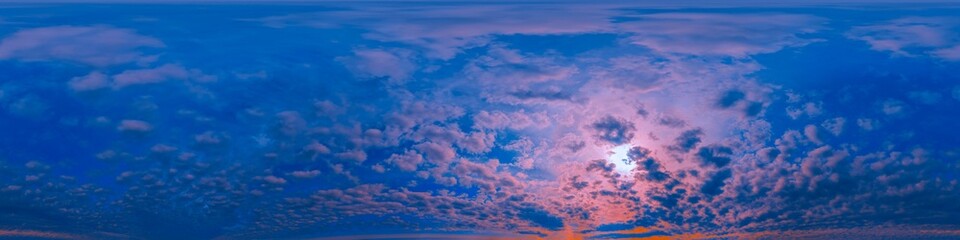 Overcast sky panorama on sunset with Cumulus clouds in Seamless spherical equirectangular format as...