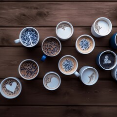 Obraz na płótnie Canvas A large-scale, highly detailed stockphoto of white coffee cups with hearts, perfect for projects highlighting love, connection, and the beauty of coffee, blending caffenol 