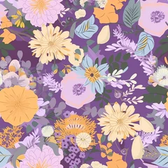 Fotobehang Seamless and repeatable Flower pattern vintage style, texture background use as wallpaper © James