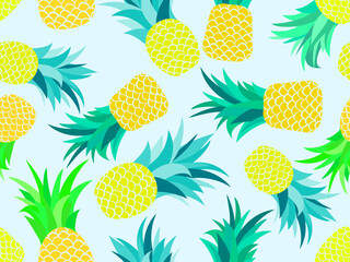 Pineapple seamless pattern. Summer fruit pattern. Pineapple fruit on white background. Tropical design for T-shirts, prints on paper and fabric. Vector illustration