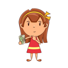 Girl thinking holding money