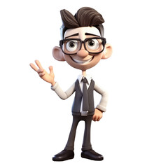 3d icon Smiling businessman in suit holding briefcase. Leader success, management concept. Man cartoon character people illustration minimal style on Isolated Transparent png background. Generative ai