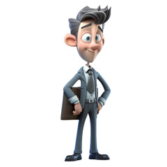 Obraz premium 3d icon Smiling businessman in suit holding briefcase. Leader success, management concept. Man cartoon character people illustration minimal style on Isolated Transparent png background. Generative ai