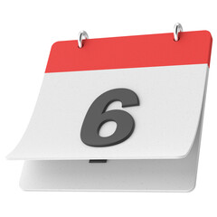 6th. Sixth day of month. Calendar. 3D illustration.