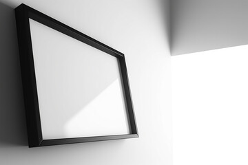 Vertical black wooden frame inside a modern interior. Mockup, interior design. Generative AI