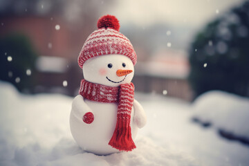 Fototapeta premium A cute snowman in the winter outside. Children illustration. Generative AI