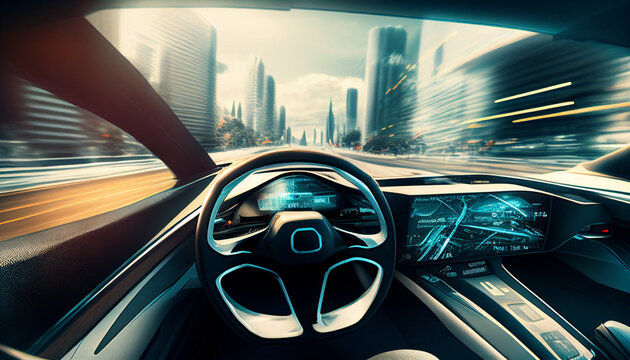 Autonome Taxis, transportieren per Spedition, mit Roboterauto, Generative AI 
