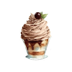 Chocolate ice cream watercolor vector design great for cards, banners, headers, party posters or decorate your artwork.