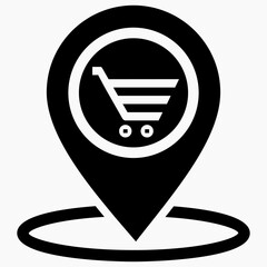 Store location icon. Supermarket location. Place on the map of outlets. Vector icon.