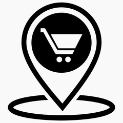 Store location icon. Supermarket location. Place on the map of outlets. Vector icon.
