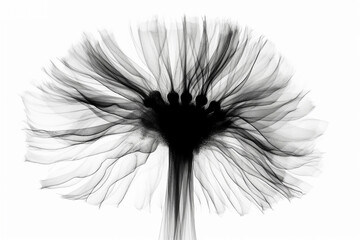 Black and white artistic conceptual illustration of a beautiful flower or floral element closeup. Generative AI