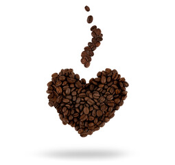 Coffee beans in the shape of a heart isolated on a white background. clipping path
