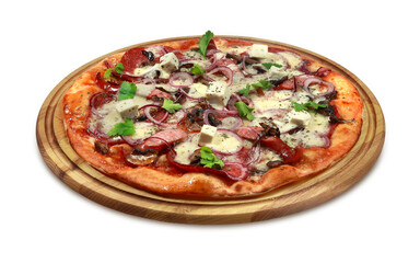 Delicious pizza with cheese and sausage