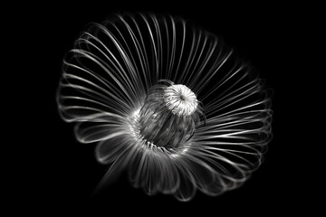 Black and white artistic conceptual illustration of a beautiful flower or floral element closeup. Generative AI