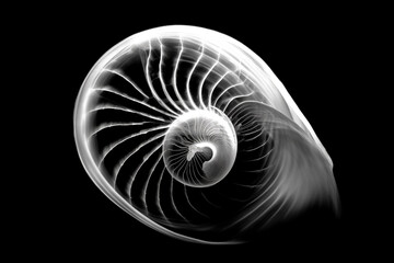 Black and white artistic conceptual illustration of a beautiful seashell closeup. Generative AI