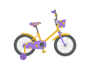 Children's bike with additional safety removable wheels. Vector illustration