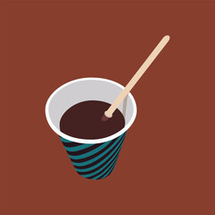 Hot coffee in a plastic cup. Vector drawing.
