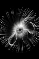 Black and white artistic conceptual illustration of a beautiful flower or floral element closeup. Generative AI