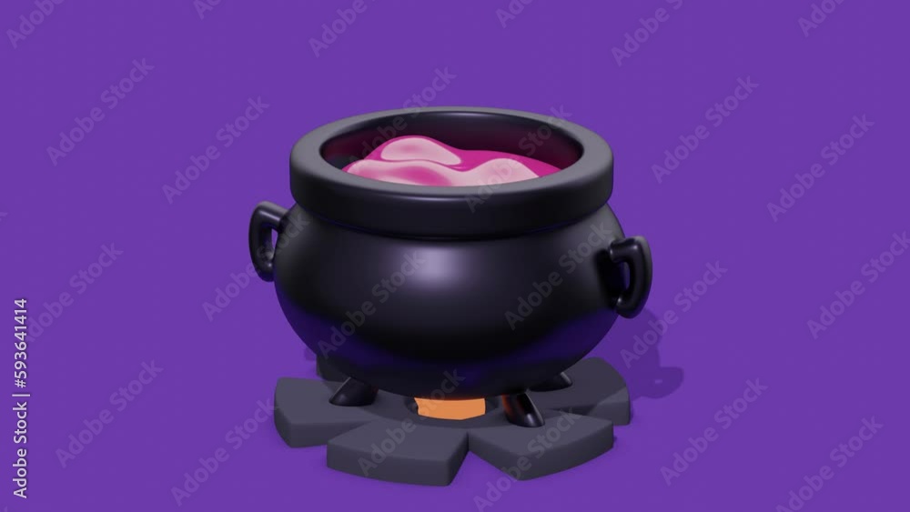 Poster Cauldron with lilac potion. Minimal modern seamless motion design. Abstract loop animation