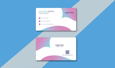 Simple  template vector design. White background, pink color with gradient combination. horizontal, organic shape & clean text. So any kind of profession this business card is perfectly use.