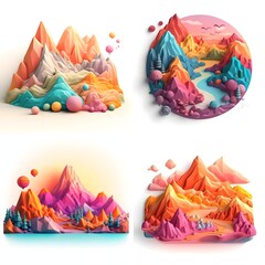 polygonal illustration of a majestic mountain landscape at sunset