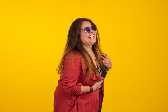 Adult fat woman in studio shots with various facial expressions