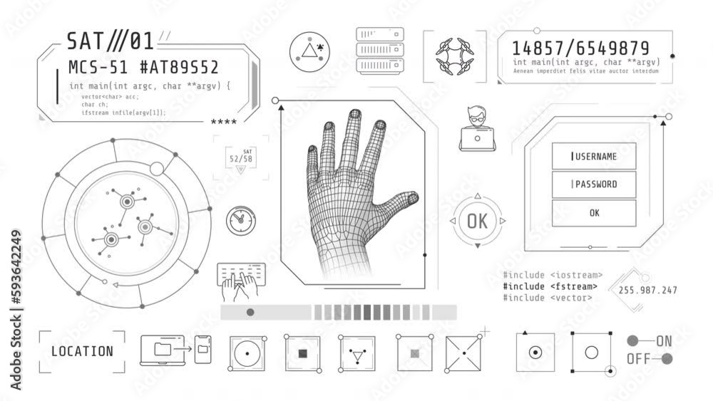 Poster animation of infographics about computer security on alpha channel.