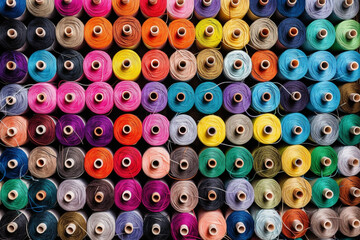 Fototapeta premium Colorful sewing threads. Conceptual illustration. Generative AI