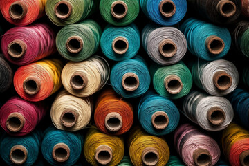 Fototapeta premium Colorful sewing threads. Conceptual illustration. Generative AI