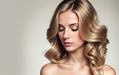 Naklejka premium Beautiful blonde woman with shiny hair, generative ai image, fashion, beauty
