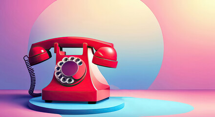 Old fashioned retro phone hotline with copy space and modern design in pink blue and red generative ai illustration