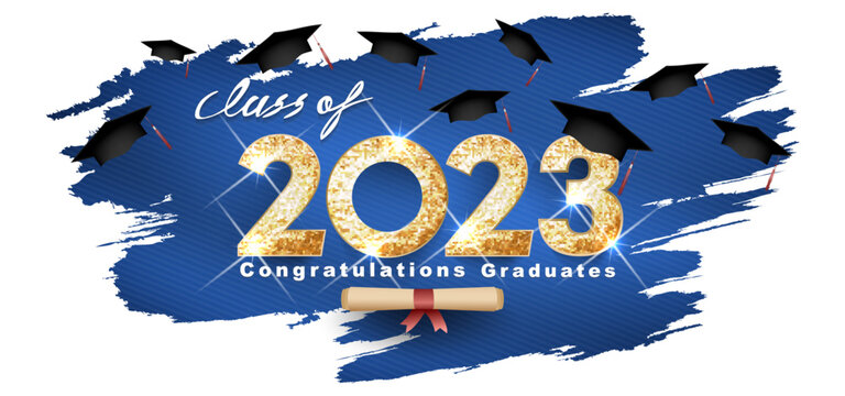 graduation 2023 Vector text for class of 2023 gold design, congratulation event, T-shirt, party, high school or college graduate. Lettering for greeting, invitation card 