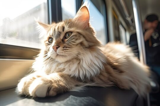 cat in public transport, generative ai
