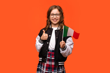 Girl holds small flag Italy