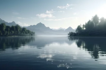 Türaufkleber Hellviolett A minimalist landscape with a serene lake or pond, Generative AI