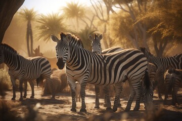Fototapeta na wymiar A detailed illustration of a group of animals, such as zebras or gazelles, in their natural habitat, Generative AI