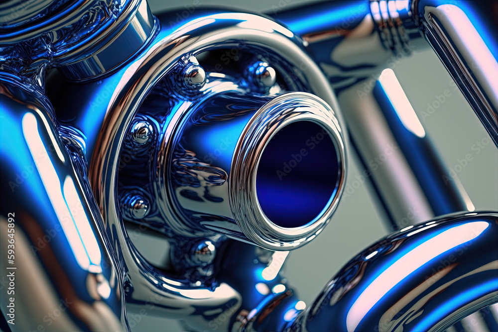 Poster abstract chrome pipes composition. industry themed background with shiny metallic connected pipes. g