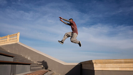 Man doing parkour. Free runner